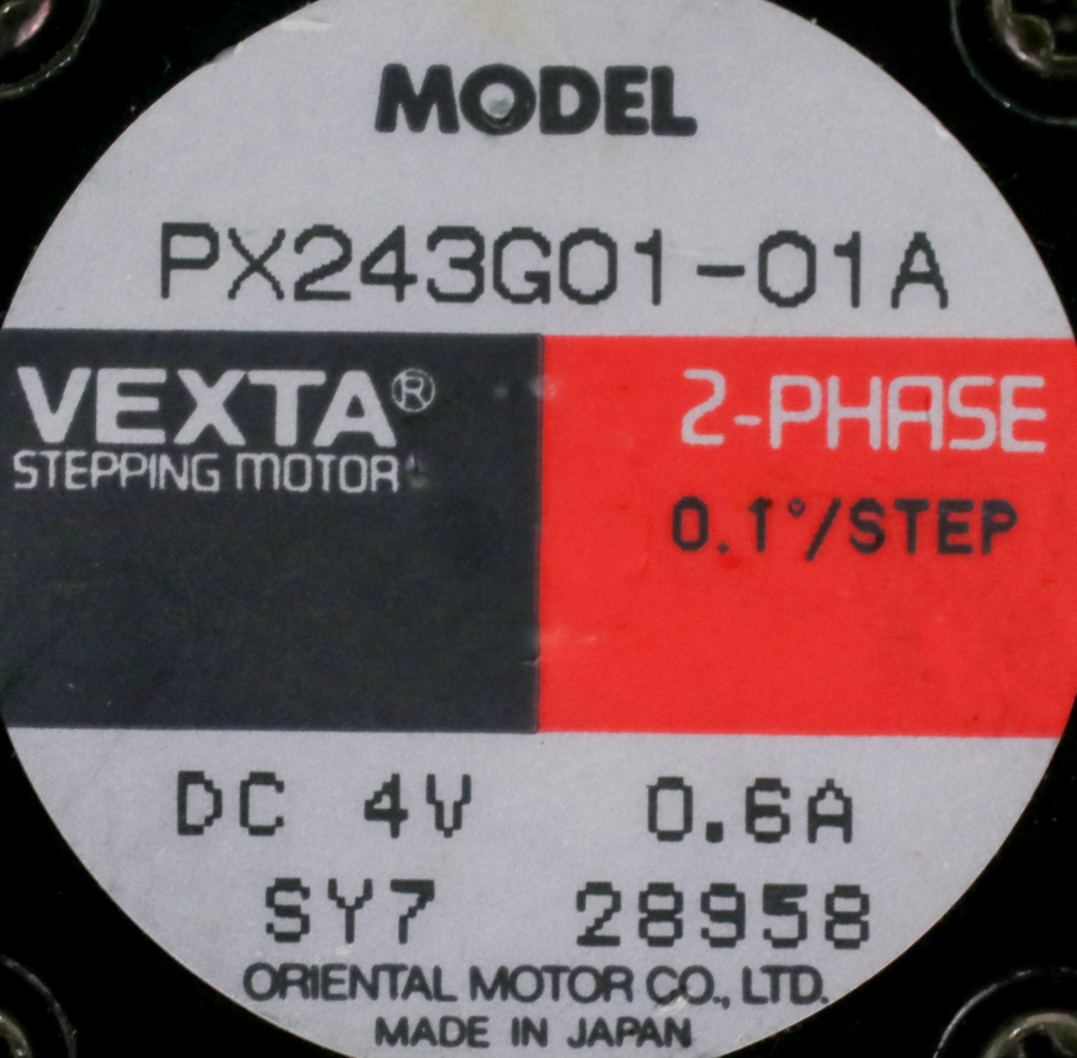 12868 VEXTA 2-PHASE STEPPING MOTOR, 0.1°/STEP, 4VDC, 0.6A PX243G01